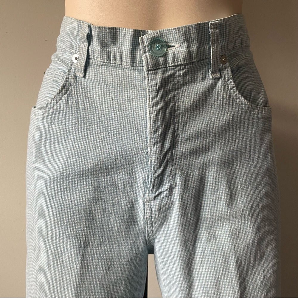 90s Y2K French Dressing Micro Gingham Pin Check Blue White Denim Jeans - Picture 3 of 7